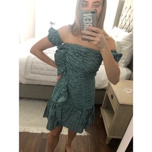 Sandro Off the Shoulder Green Striped Dress